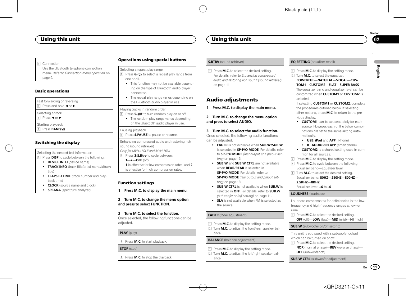 Audio adjustments, Using this unit | Pioneer MVH-160UI User Manual | Page 11 / 156