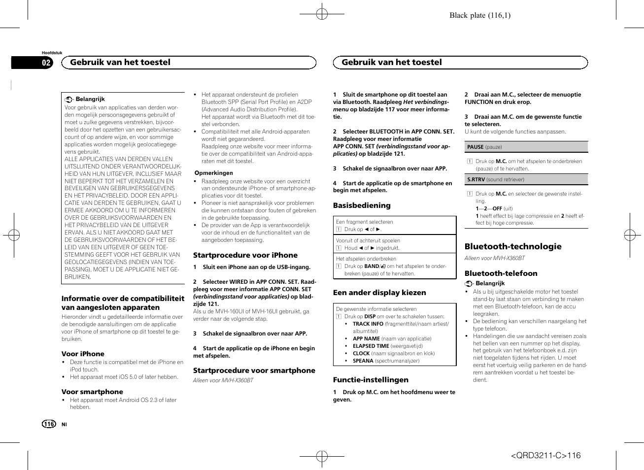 Bluetooth-technologie, Gebruik van het toestel | Pioneer MVH-160UI User Manual | Page 116 / 156