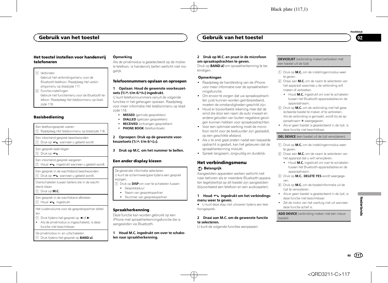 Gebruik van het toestel | Pioneer MVH-160UI User Manual | Page 117 / 156