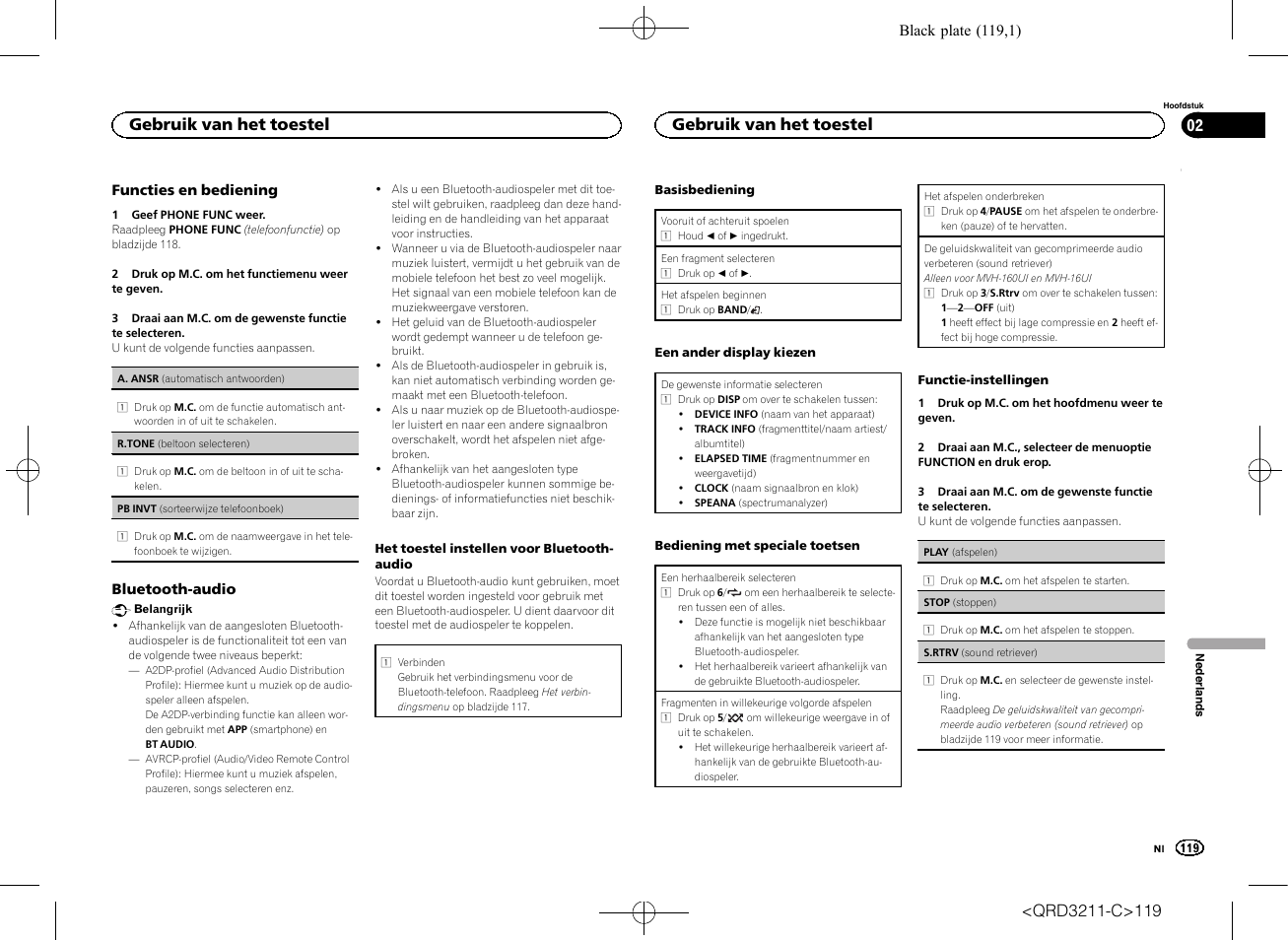 Functies en bediening op bladzijde 119, Gebruik van het toestel | Pioneer MVH-160UI User Manual | Page 119 / 156