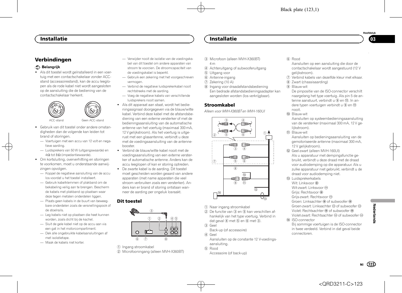 Verbindingen, Installatie | Pioneer MVH-160UI User Manual | Page 123 / 156