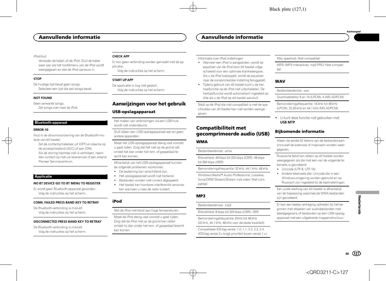 Aanwijzingen voor het gebruik, Compatibiliteit met gecomprimeerde audio (usb), Aanvullende informatie | Pioneer MVH-160UI User Manual | Page 127 / 156