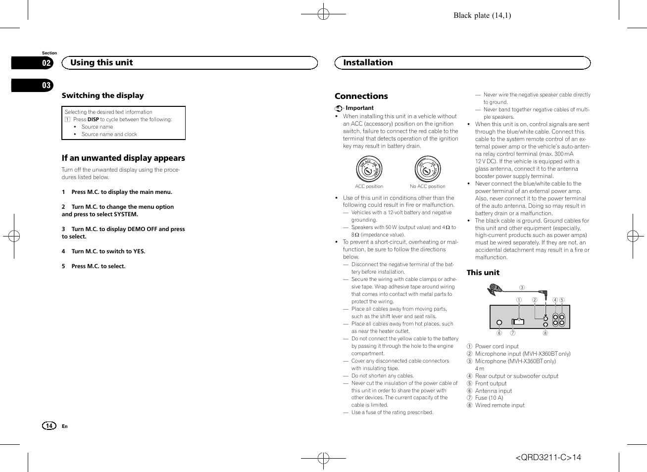 If an unwanted display appears, Connections, Using this unit | Installation | Pioneer MVH-160UI User Manual | Page 14 / 156