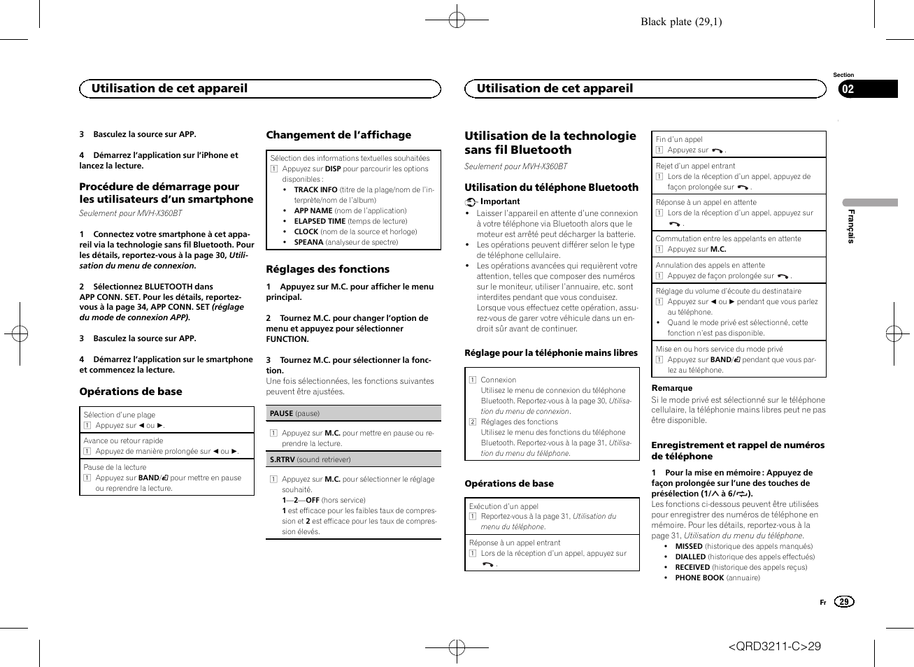 Utilisation de la technologie sans fil bluetooth, Utilisation de cet appareil | Pioneer MVH-160UI User Manual | Page 29 / 156