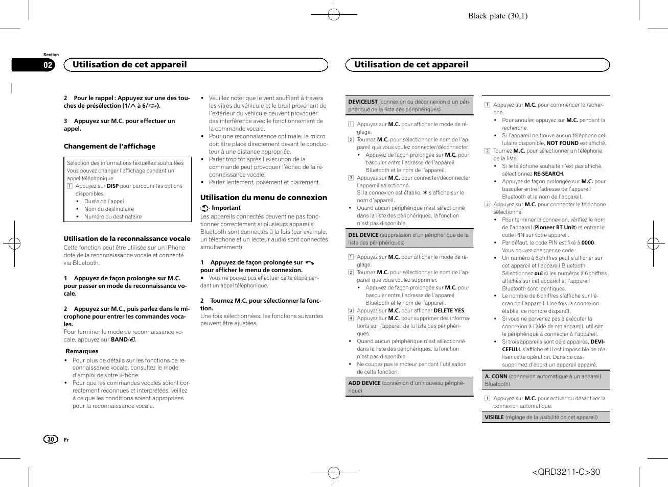 Utilisation de cet appareil | Pioneer MVH-160UI User Manual | Page 30 / 156