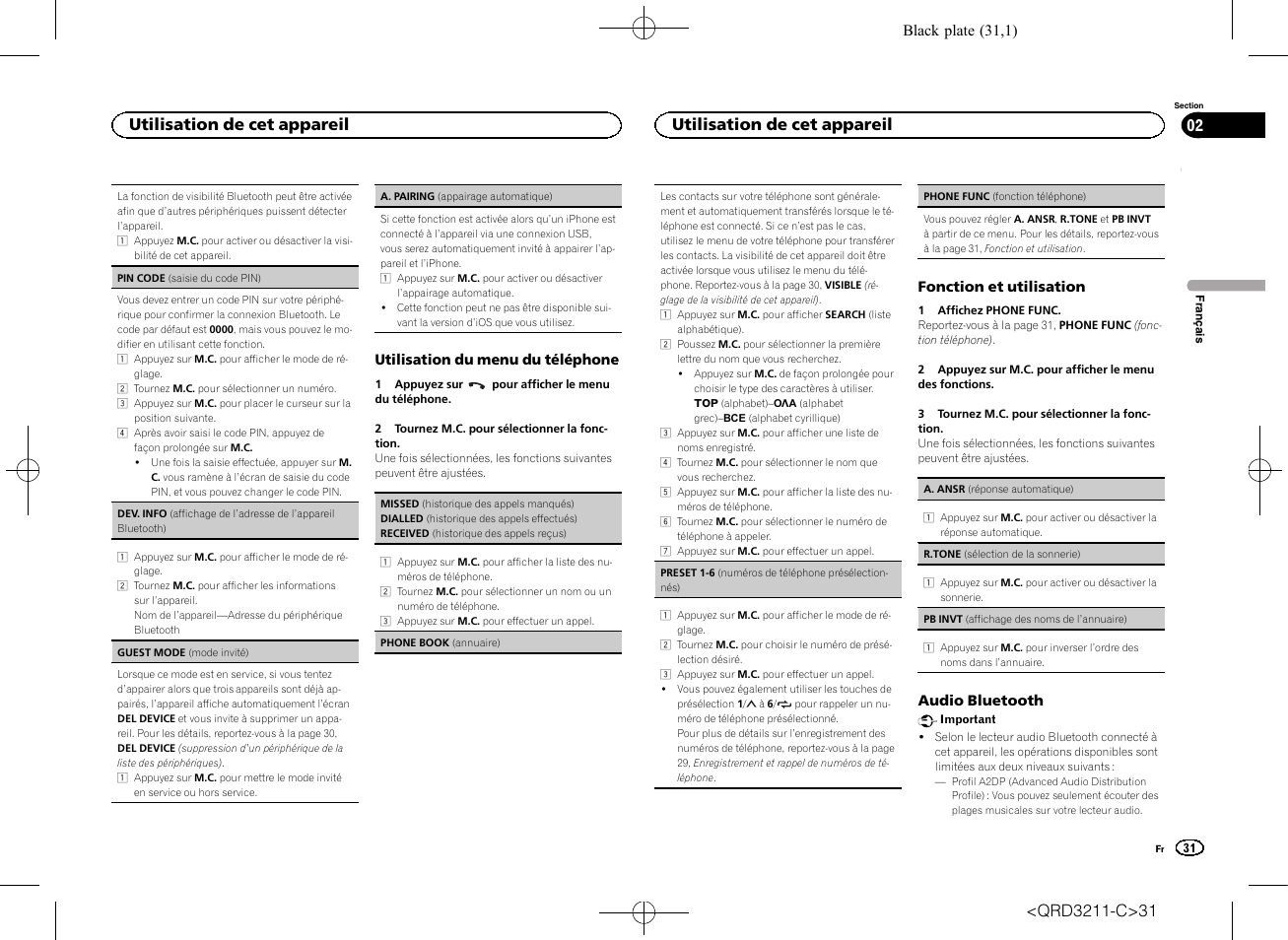 Menu du téléphone, Utilisation de cet appareil | Pioneer MVH-160UI User Manual | Page 31 / 156