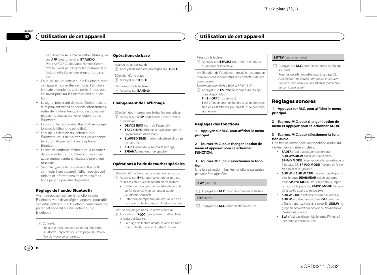 Réglages sonores, Utilisation de cet appareil | Pioneer MVH-160UI User Manual | Page 32 / 156