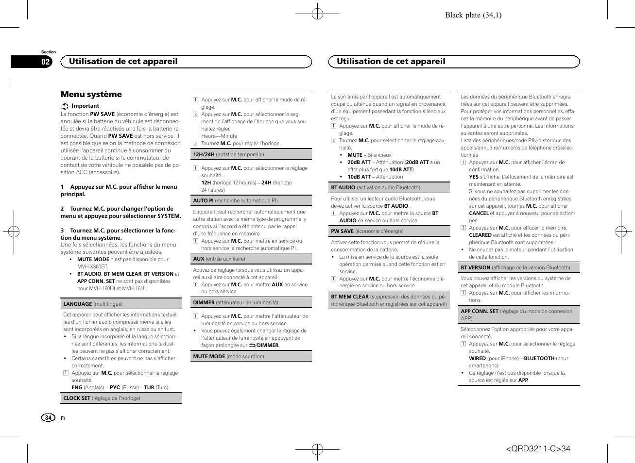 Menu système, Utilisation de cet appareil | Pioneer MVH-160UI User Manual | Page 34 / 156