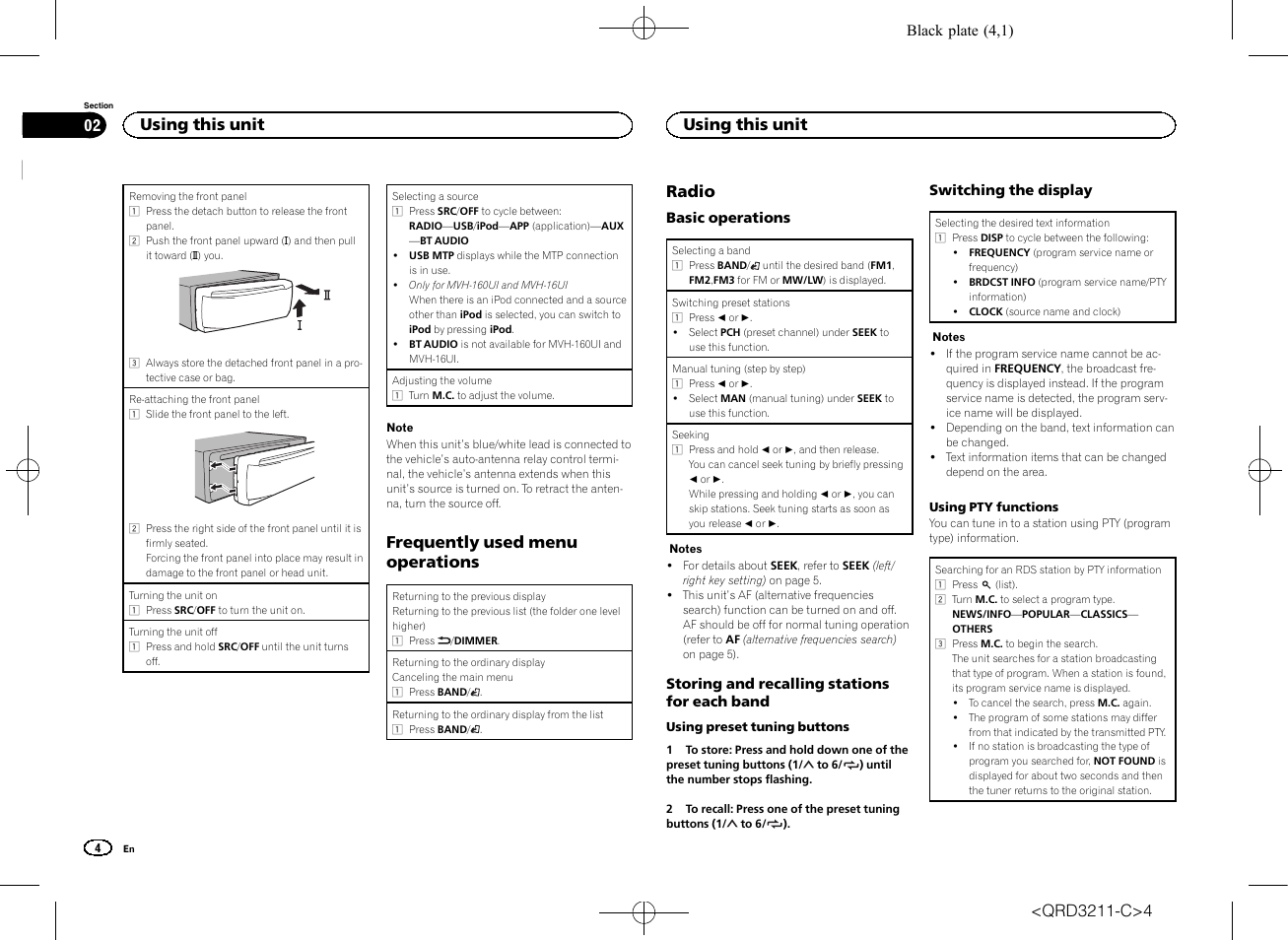 Frequently used menu operations, Radio, Using this unit | Pioneer MVH-160UI User Manual | Page 4 / 156