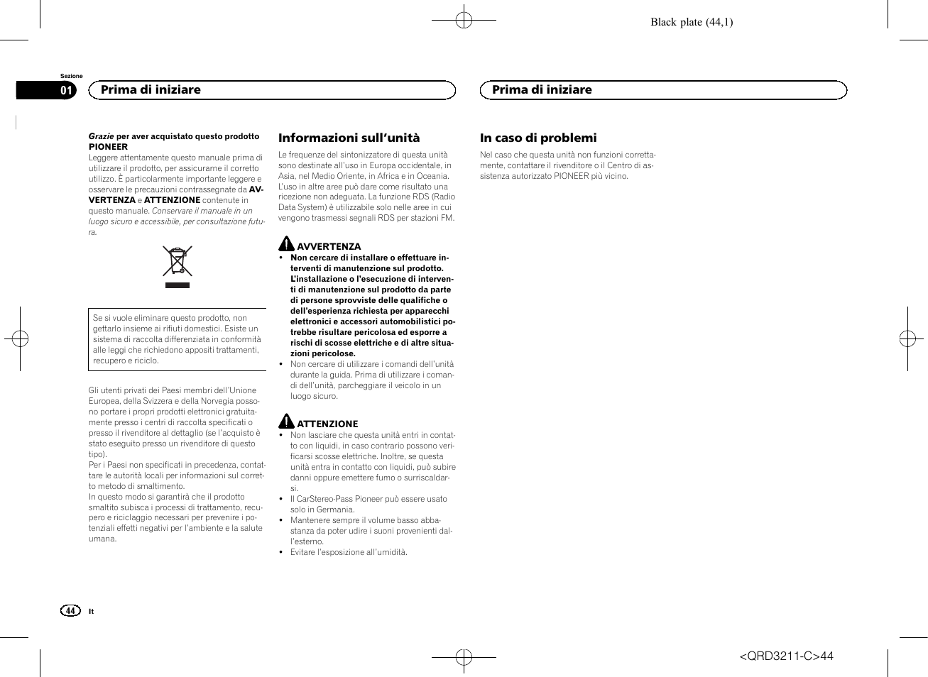Manuale d, Istruzioni, Ricevitore multimediale digitale | Pioneer MVH-160UI User Manual | Page 44 / 156