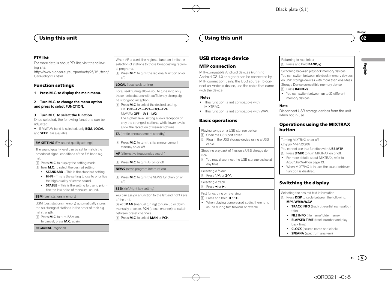 Seek (left, Af (alternative frequencies search), Usb storage device | Using this unit | Pioneer MVH-160UI User Manual | Page 5 / 156