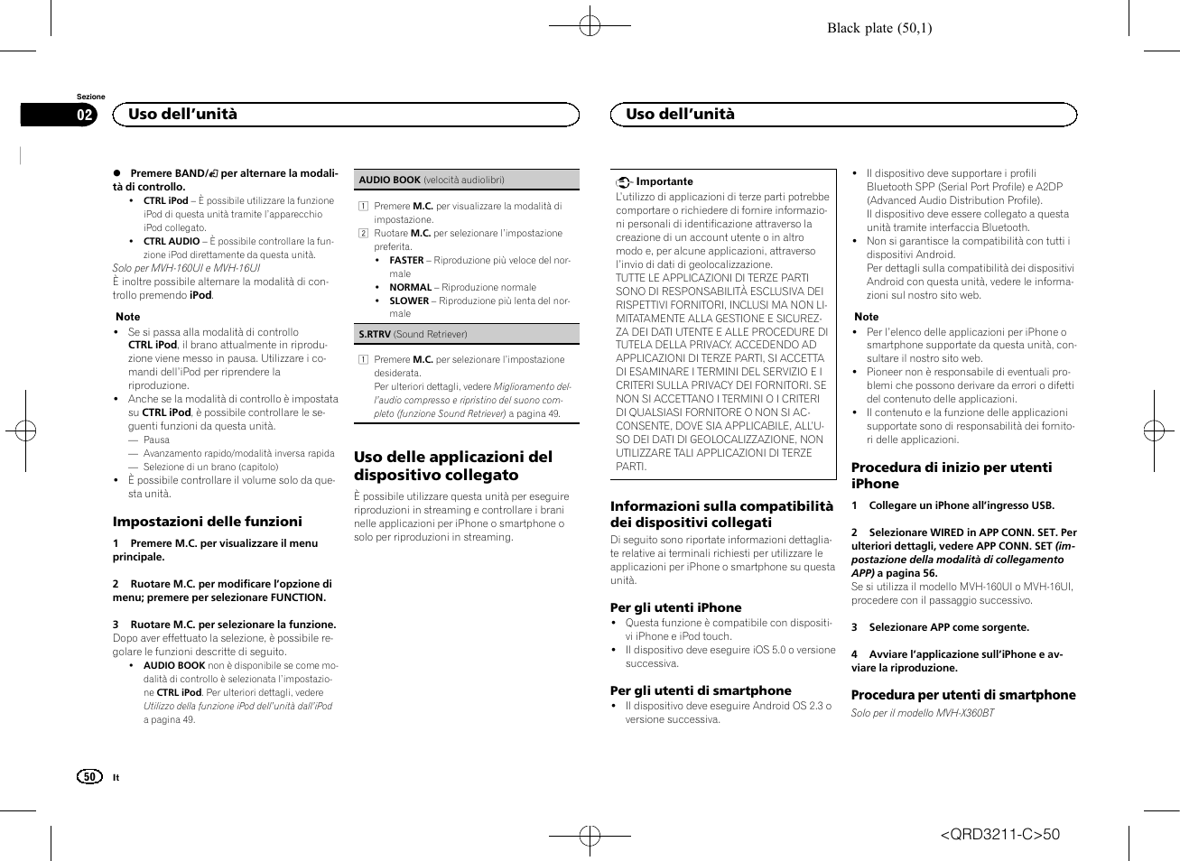 Uso delle applicazioni del dispositivo collegato, Uso dell ’unità | Pioneer MVH-160UI User Manual | Page 50 / 156