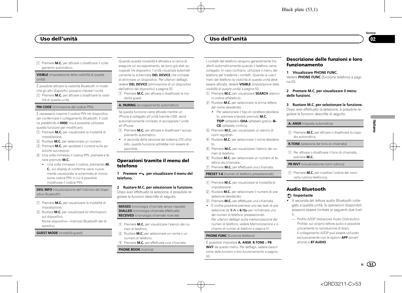 Operazioni tramite il menu del telefono, Uso dell ’unità | Pioneer MVH-160UI User Manual | Page 53 / 156