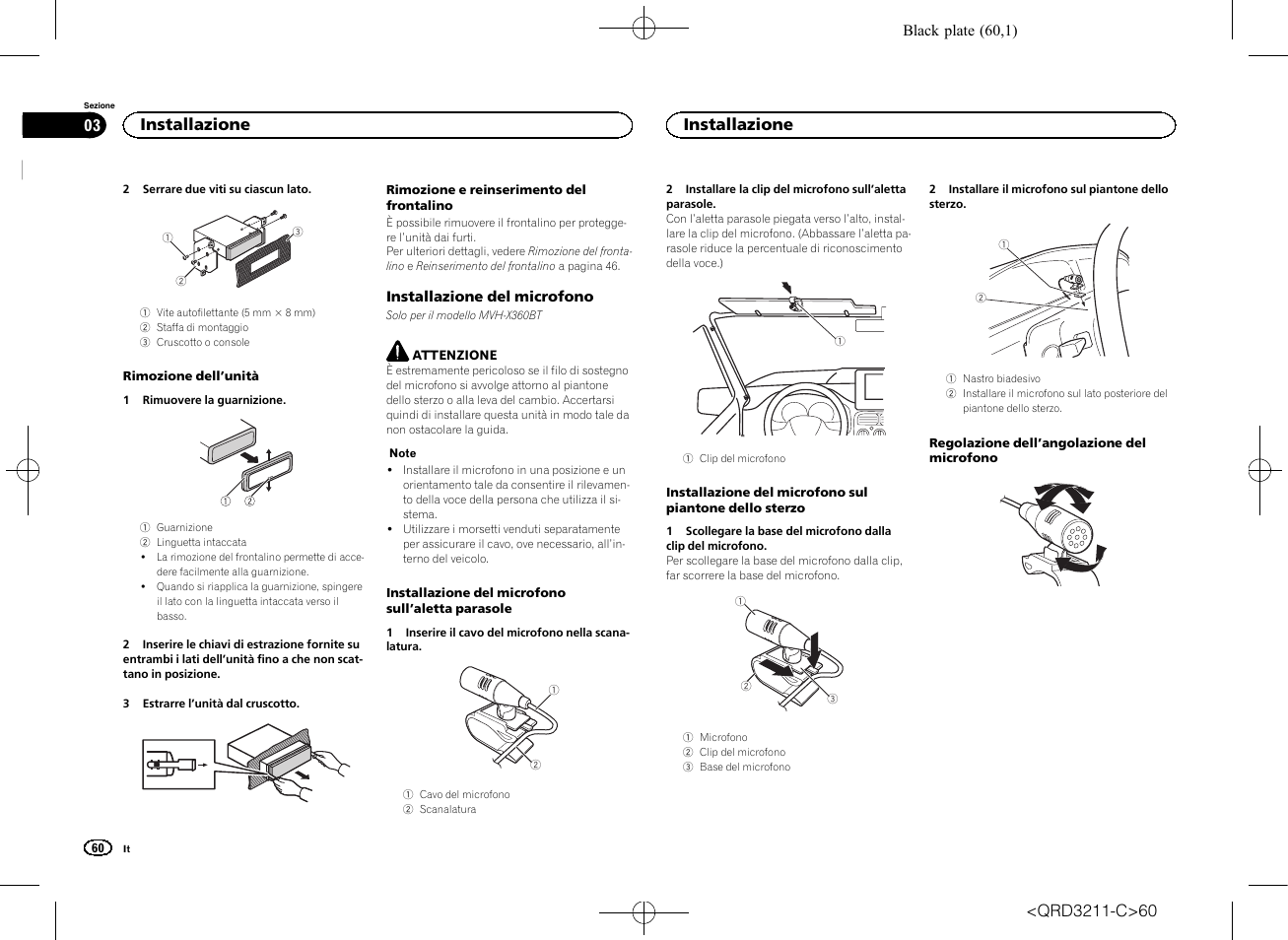Installazione | Pioneer MVH-160UI User Manual | Page 60 / 156