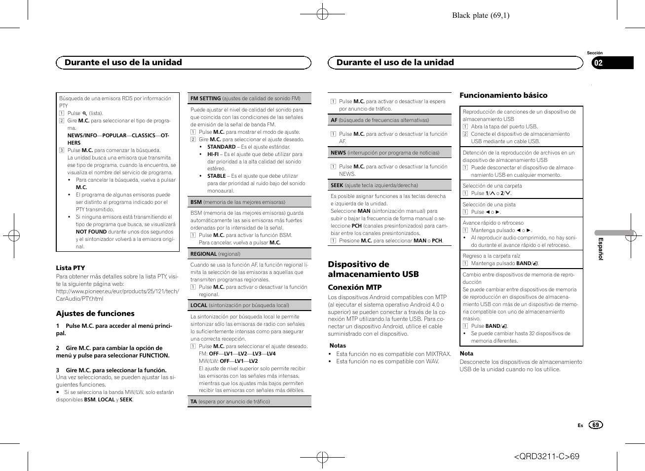 Dispositivo de almacenamiento usb, Durante el uso de la unidad | Pioneer MVH-160UI User Manual | Page 69 / 156