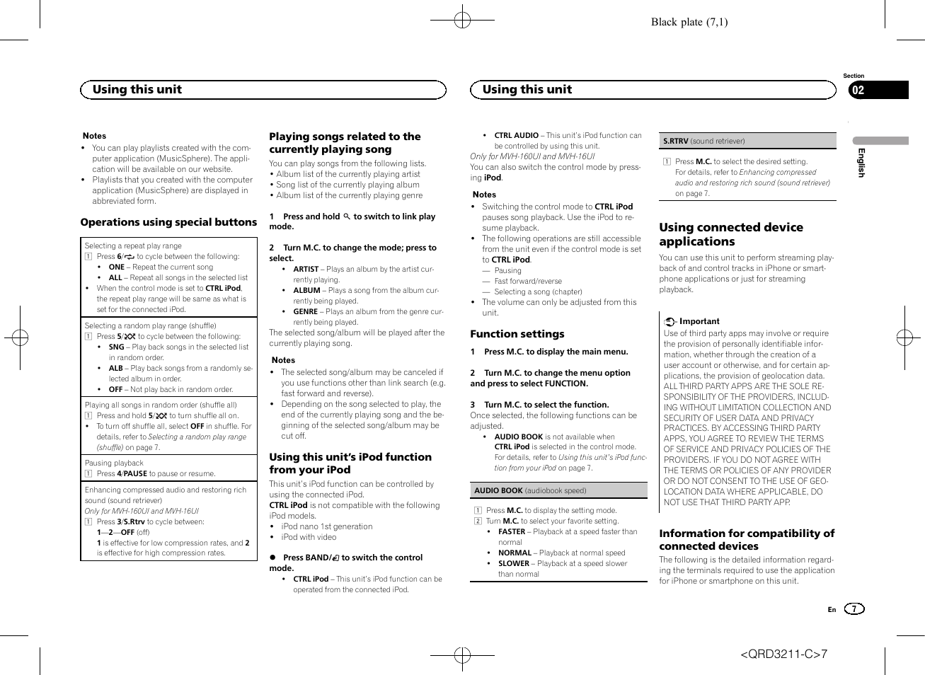 Using connected device applications, Using this unit | Pioneer MVH-160UI User Manual | Page 7 / 156