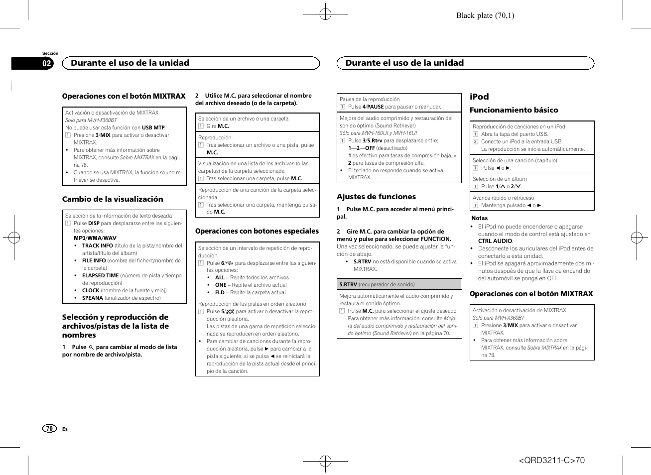 Ipod, Durante el uso de la unidad | Pioneer MVH-160UI User Manual | Page 70 / 156