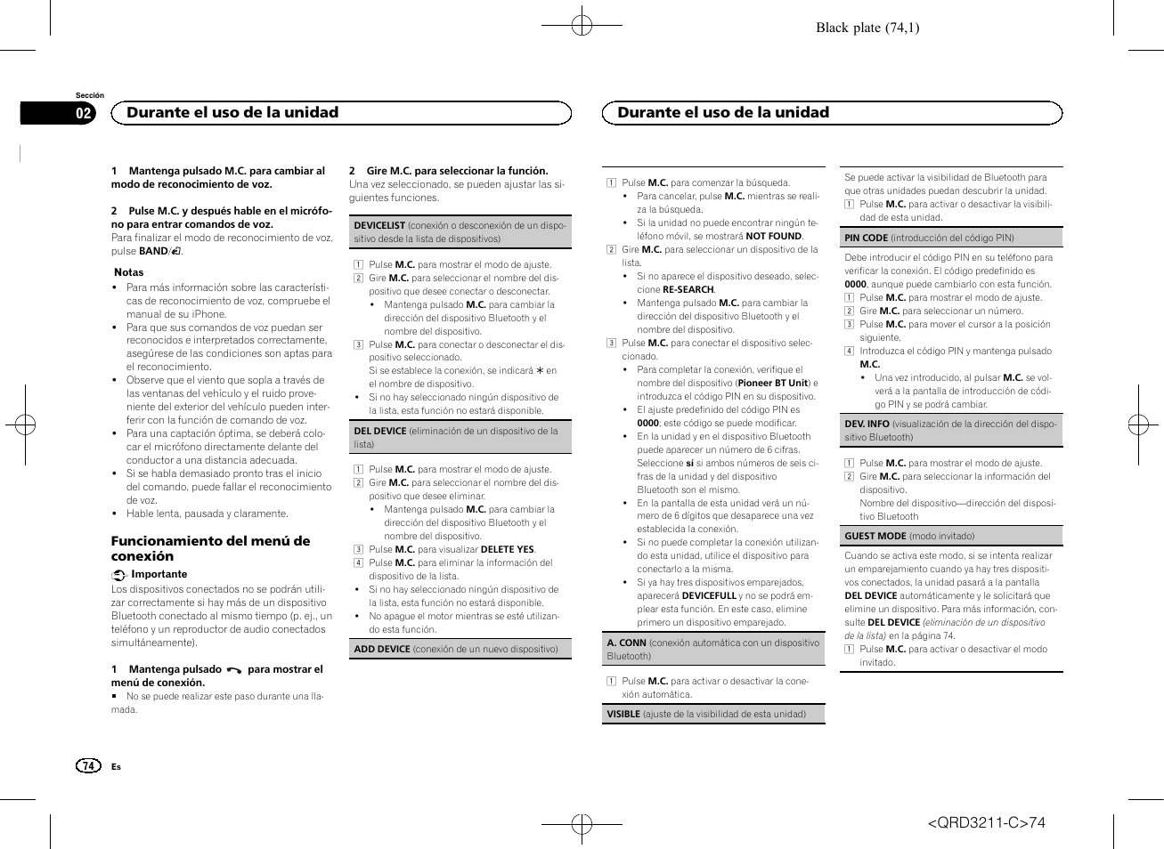 Durante el uso de la unidad | Pioneer MVH-160UI User Manual | Page 74 / 156