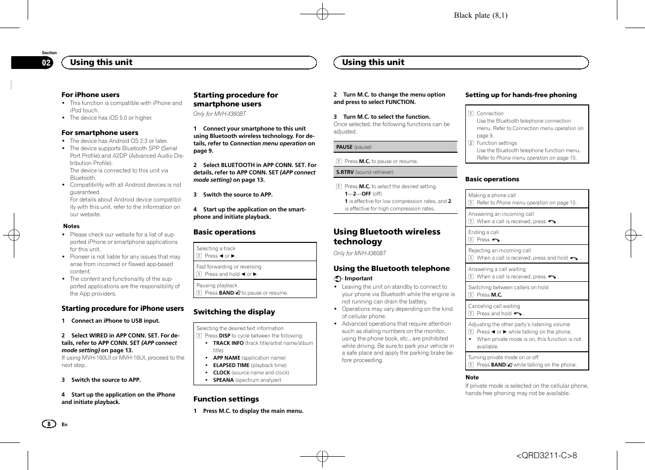 Using bluetooth wireless technology, Using this unit | Pioneer MVH-160UI User Manual | Page 8 / 156
