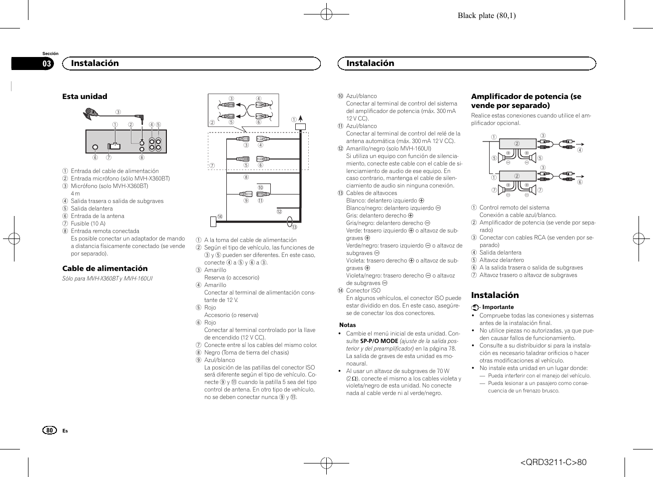 Instalación | Pioneer MVH-160UI User Manual | Page 80 / 156