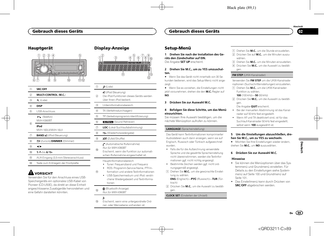 Hauptgerät, Display-anzeige, Setup-menü | Gebrauch dieses geräts | Pioneer MVH-160UI User Manual | Page 89 / 156