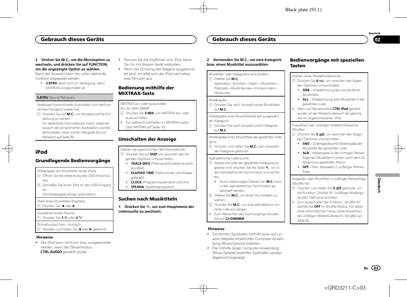 Ipod, Gebrauch dieses geräts | Pioneer MVH-160UI User Manual | Page 93 / 156