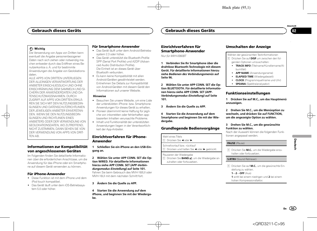 Gebrauch dieses geräts | Pioneer MVH-160UI User Manual | Page 95 / 156