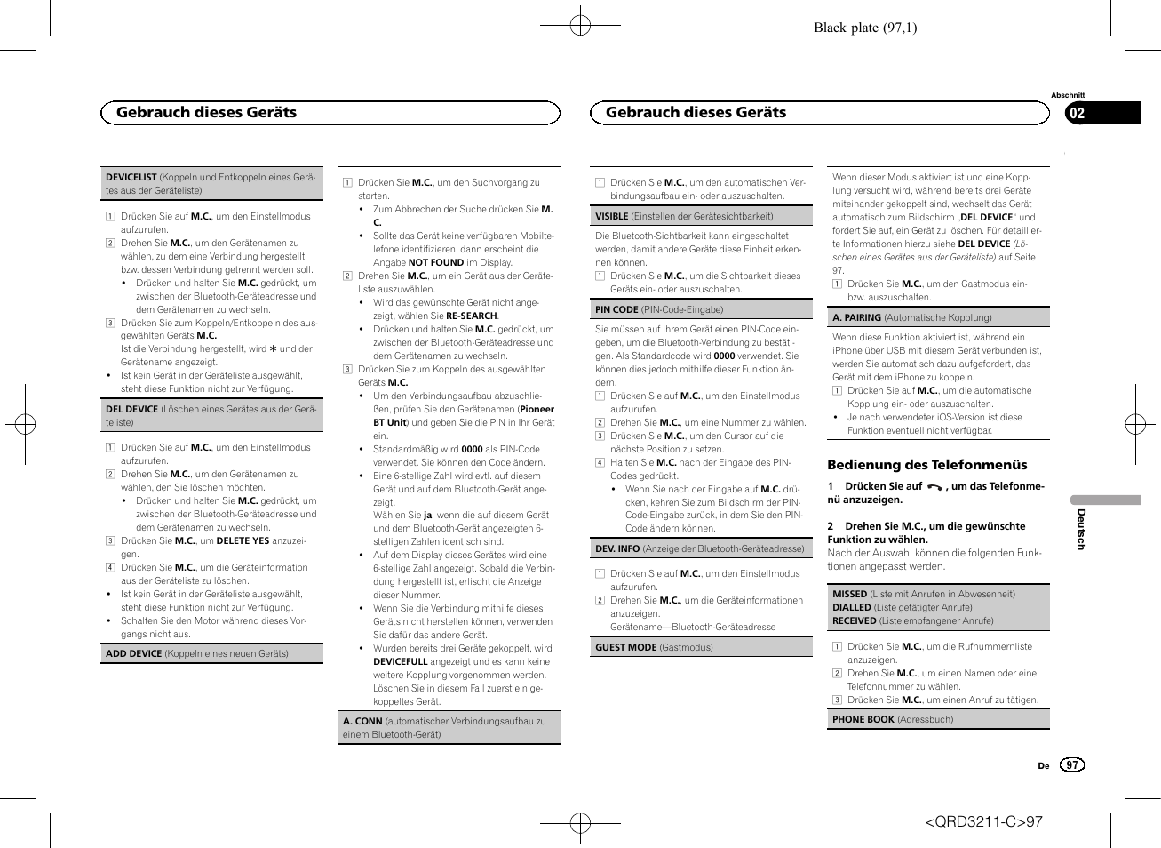 Bedienung des tele- fonmenüs auf seite 97, Bedienung des telefonmenüs auf seite, Bedienung des telefonmenüs auf seite 97 | Gebrauch dieses geräts | Pioneer MVH-160UI User Manual | Page 97 / 156