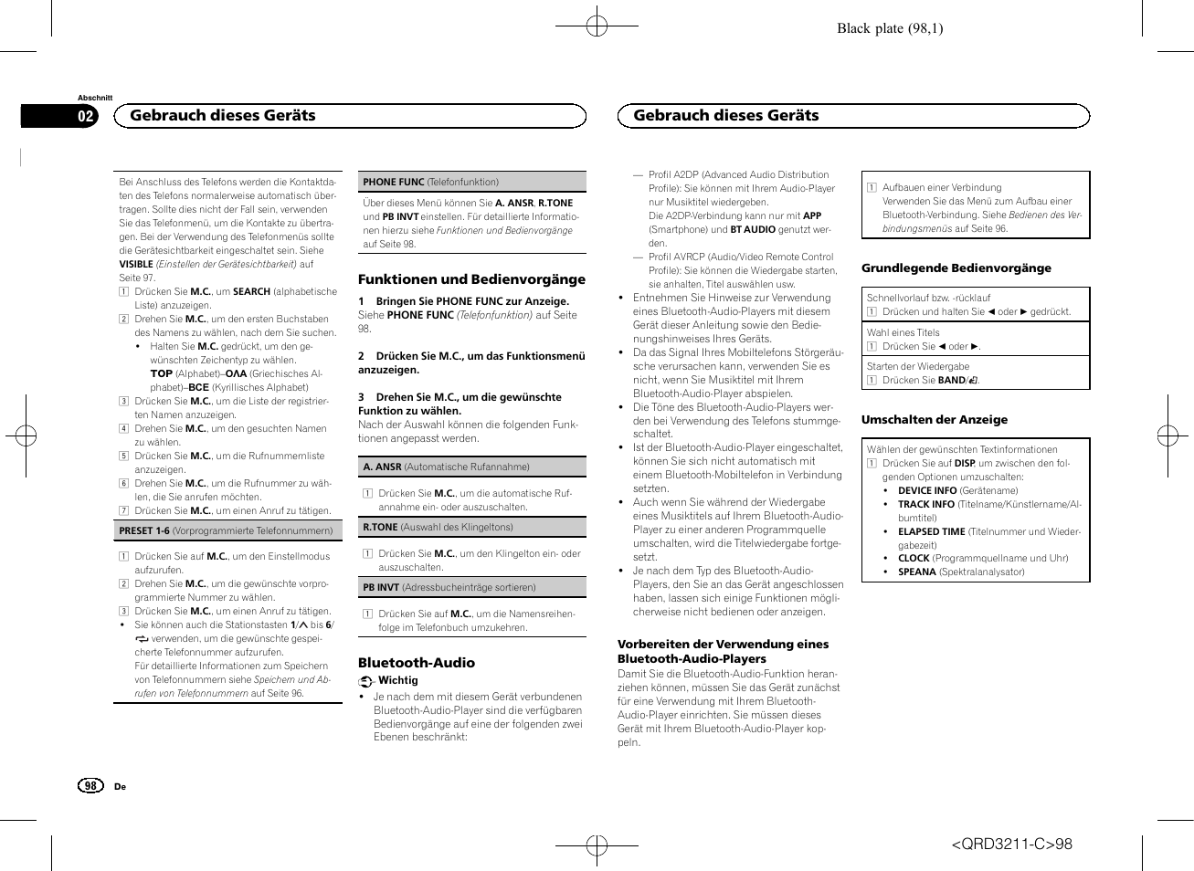 Gebrauch dieses geräts | Pioneer MVH-160UI User Manual | Page 98 / 156