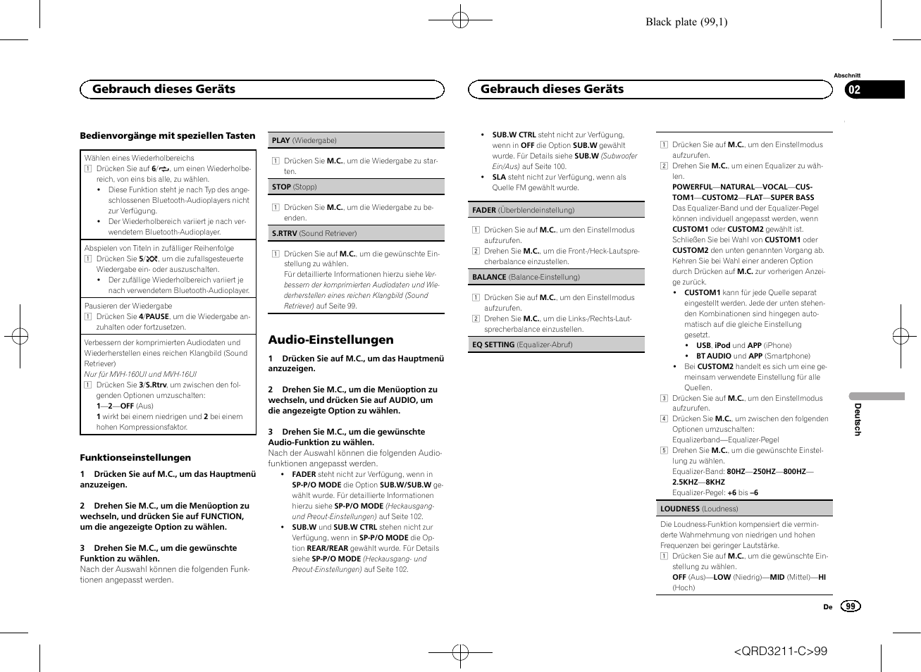 Audio-einstellungen, Gebrauch dieses geräts | Pioneer MVH-160UI User Manual | Page 99 / 156