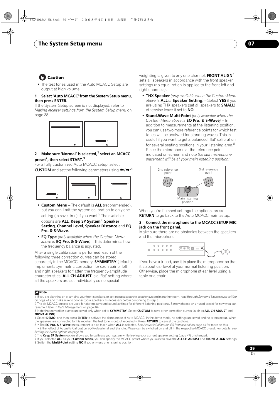 The system setup menu 07, Mcacc setup mic | Pioneer VSX-1018AH-S User Manual | Page 39 / 96