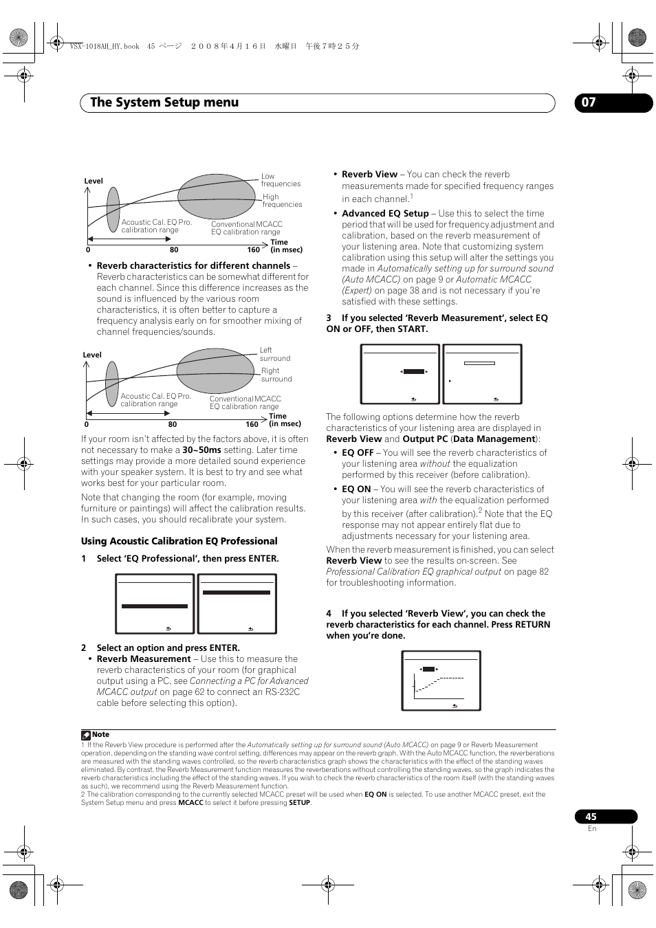 The system setup menu 07, Using acoustic calibration eq professional | Pioneer VSX-1018AH-S User Manual | Page 45 / 96