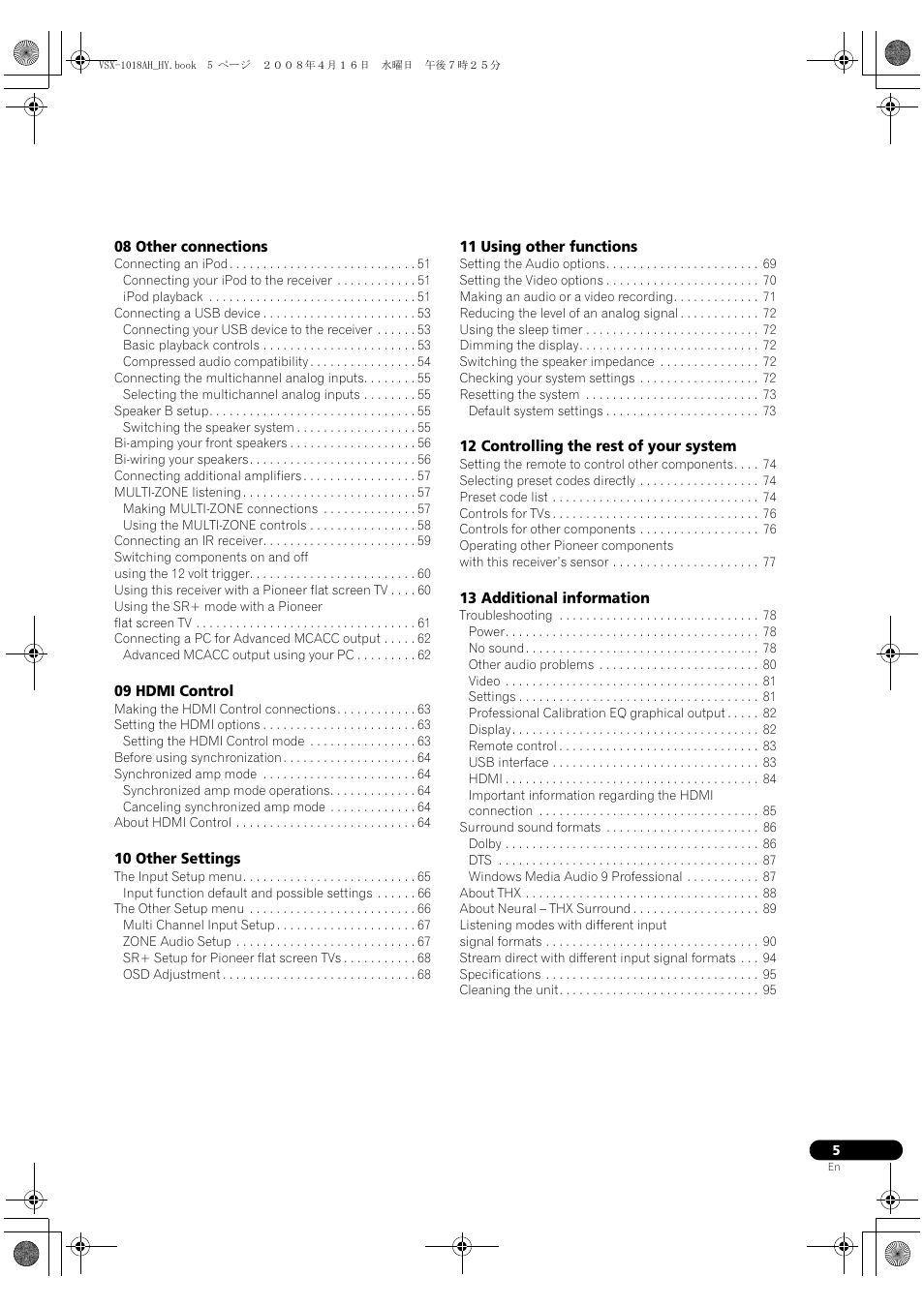 Pioneer VSX-1018AH-S User Manual | Page 5 / 96