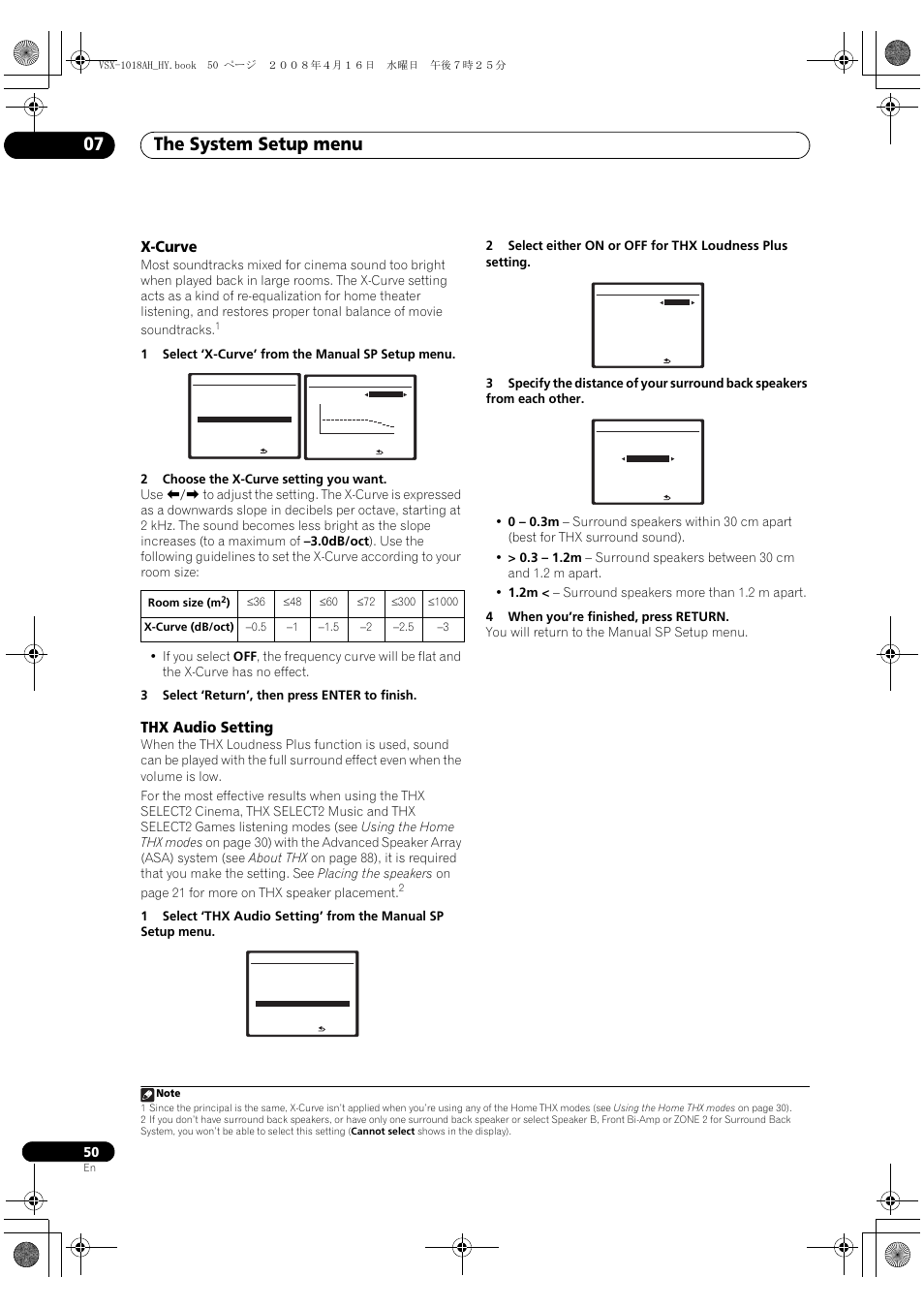 X-curve thx audio setting, The system setup menu 07, X-curve | Thx audio setting | Pioneer VSX-1018AH-S User Manual | Page 50 / 96