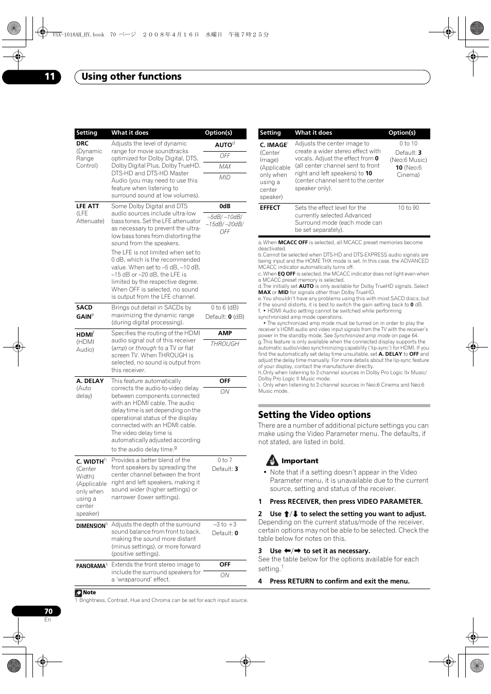 Setting the video options, Using other functions 11 | Pioneer VSX-1018AH-S User Manual | Page 70 / 96