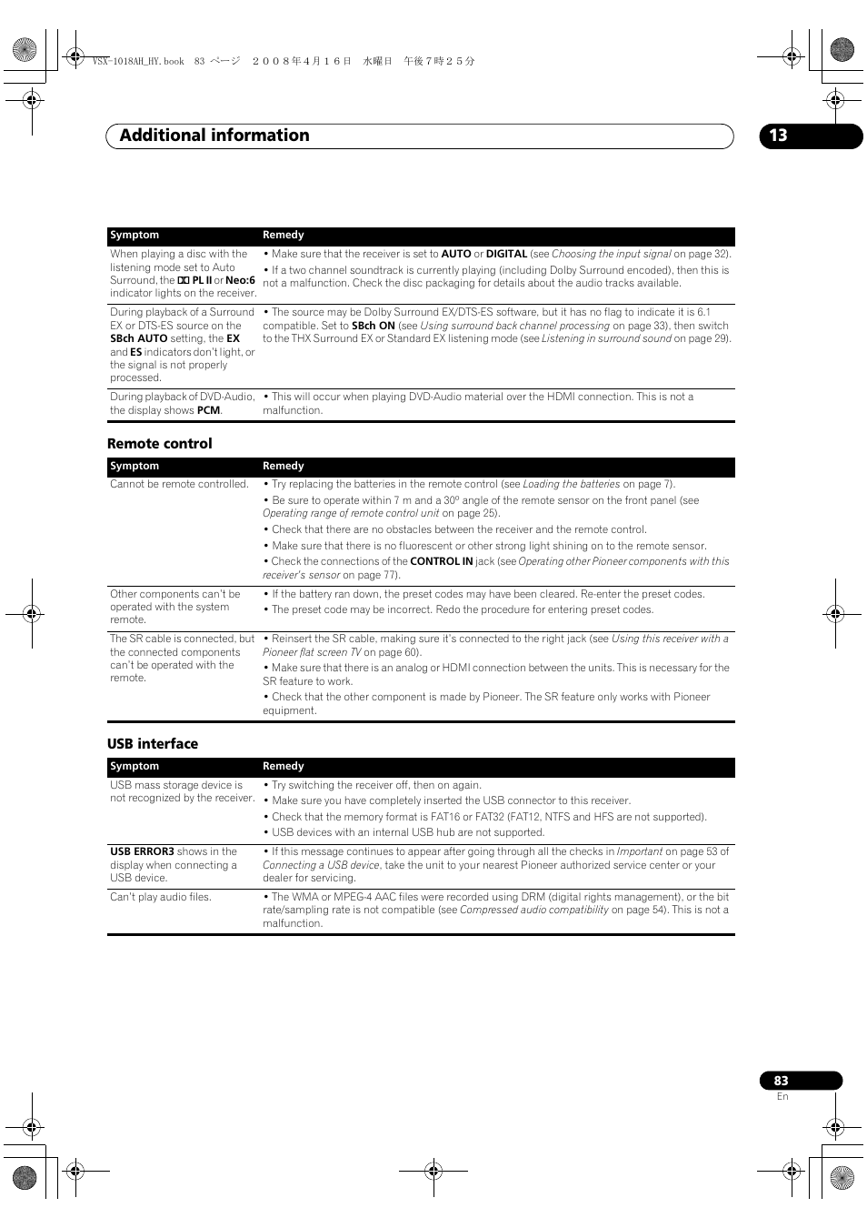 Remote control usb interface, Additional information 13 | Pioneer VSX-1018AH-S User Manual | Page 83 / 96