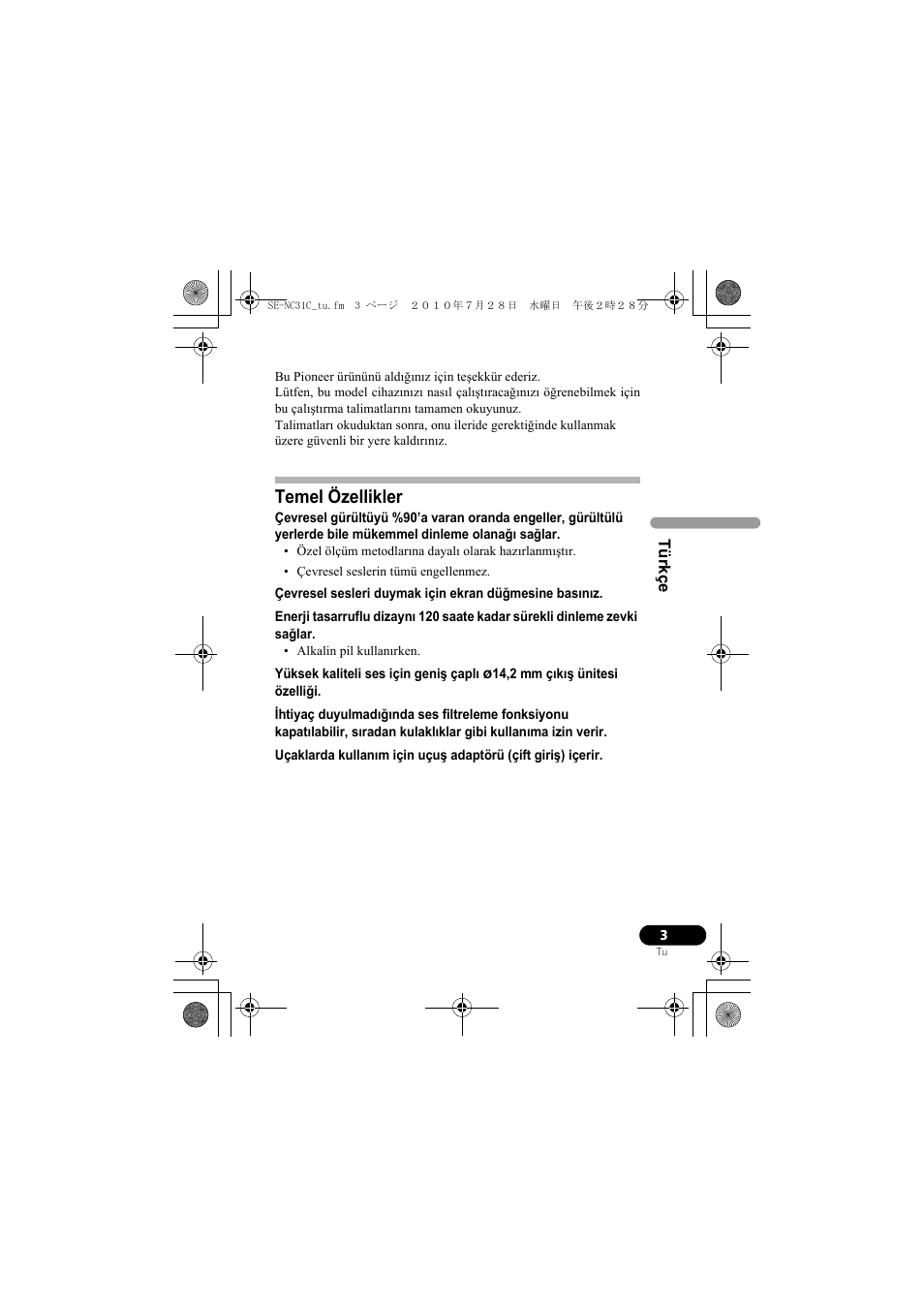 Temel özellikler | Pioneer SE-NC31C-K User Manual | Page 111 / 196