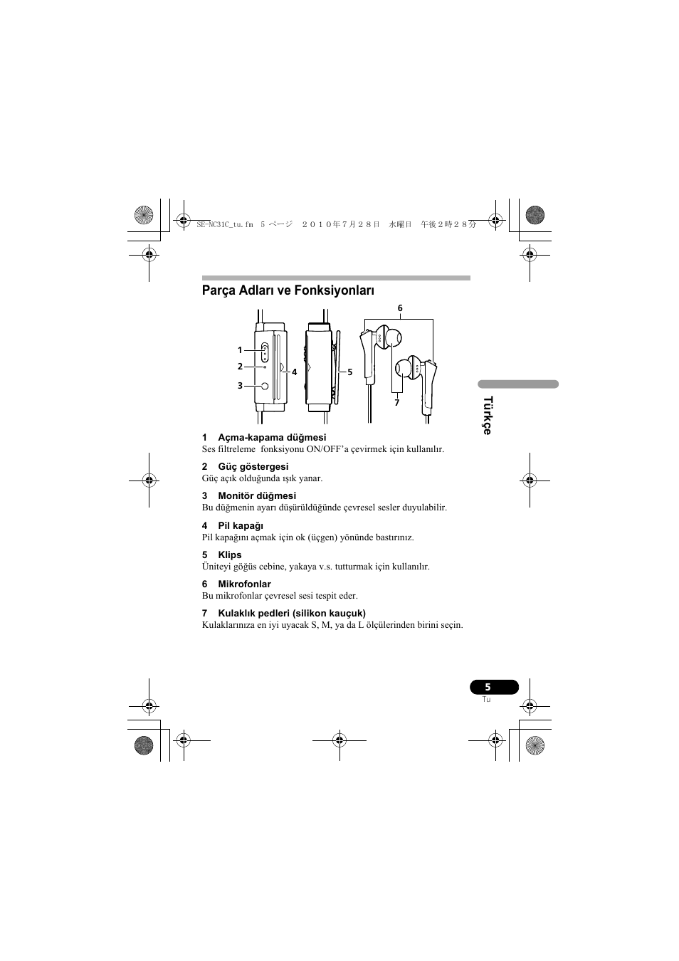 Parça adları ve fonksiyonları | Pioneer SE-NC31C-K User Manual | Page 113 / 196