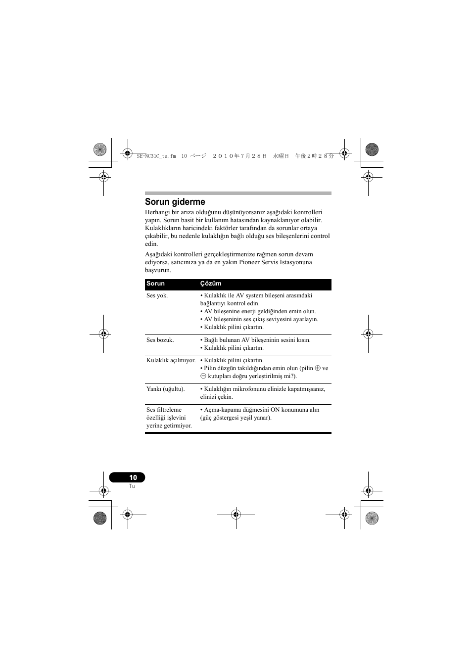 Sorun giderme | Pioneer SE-NC31C-K User Manual | Page 118 / 196