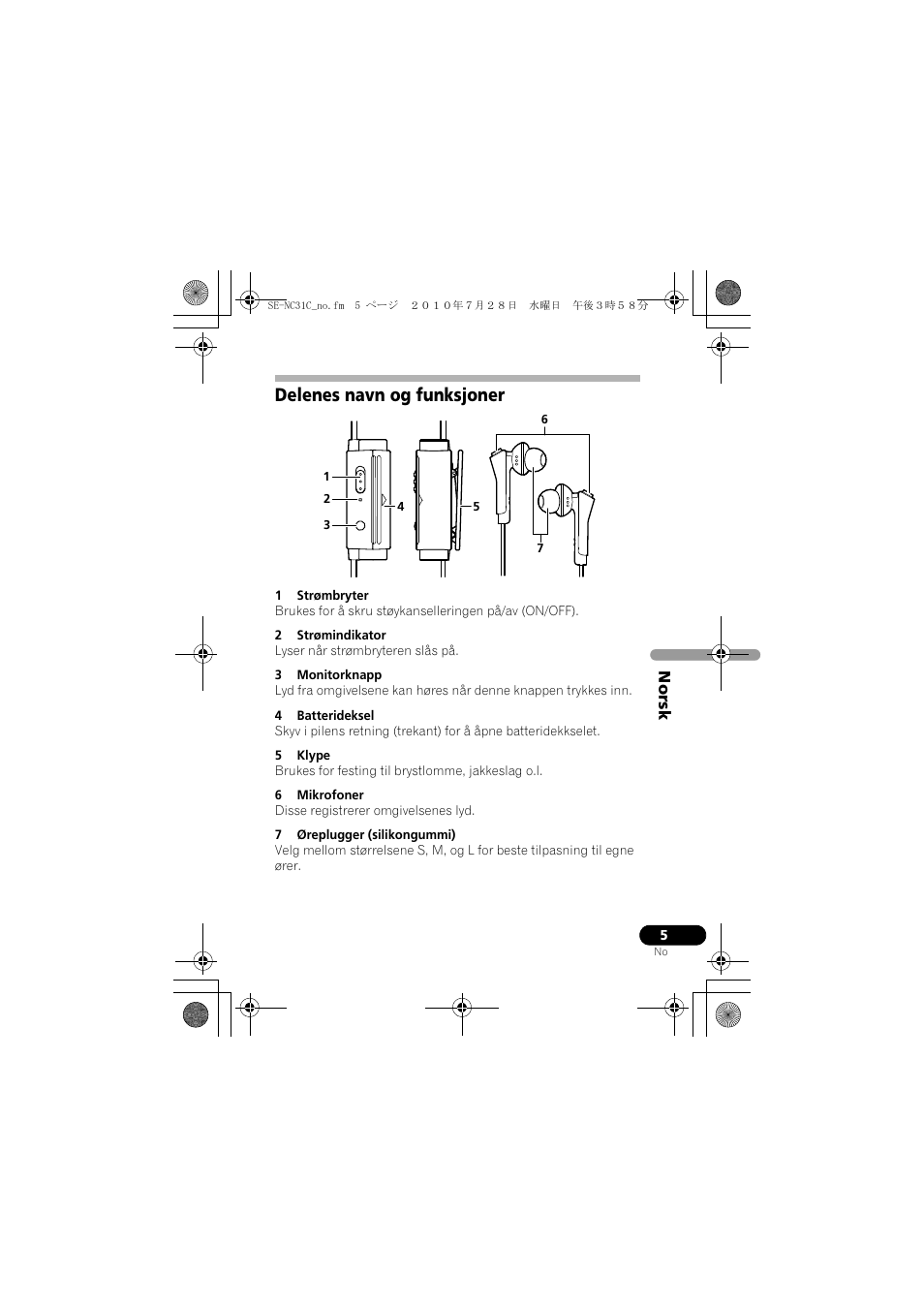 Delenes navn og funksjoner | Pioneer SE-NC31C-K User Manual | Page 125 / 196