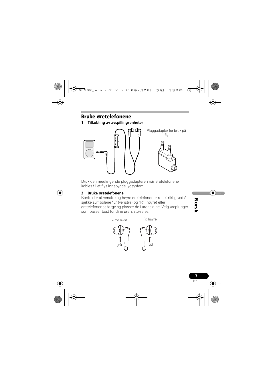 Bruke øretelefonene | Pioneer SE-NC31C-K User Manual | Page 127 / 196