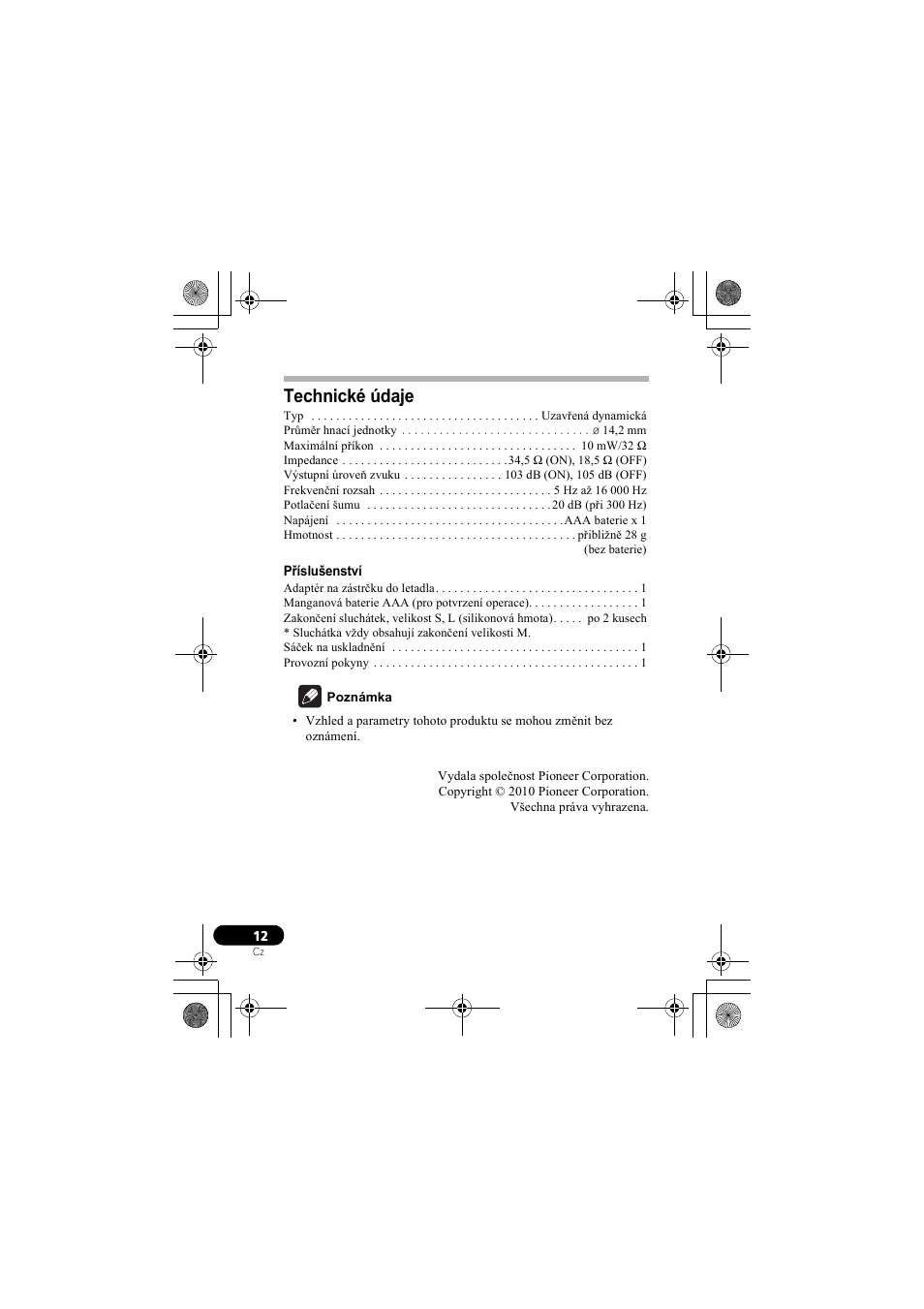 Technické údaje | Pioneer SE-NC31C-K User Manual | Page 144 / 196