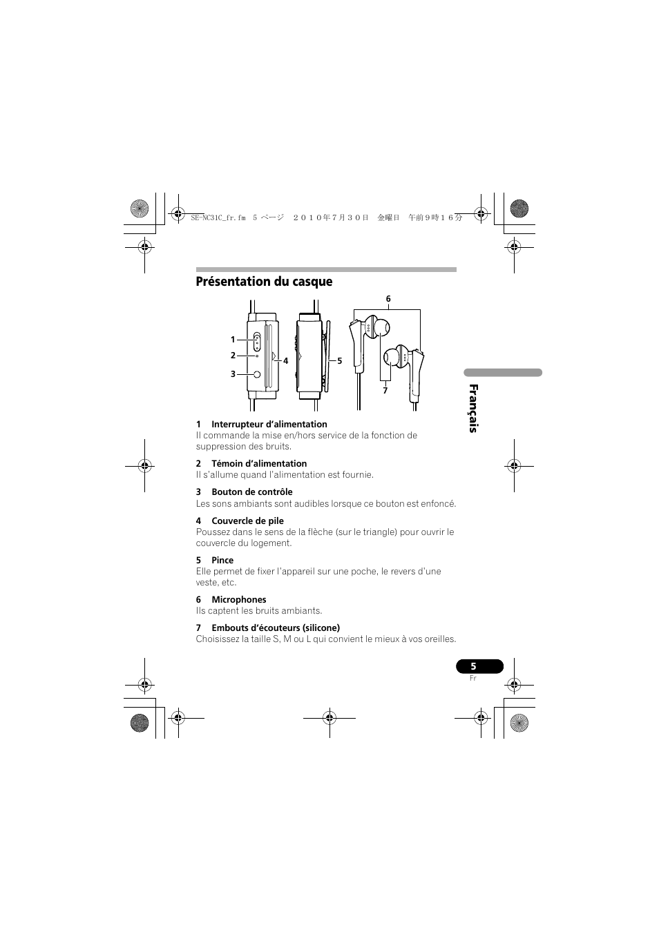 Présentation du casque | Pioneer SE-NC31C-K User Manual | Page 17 / 196