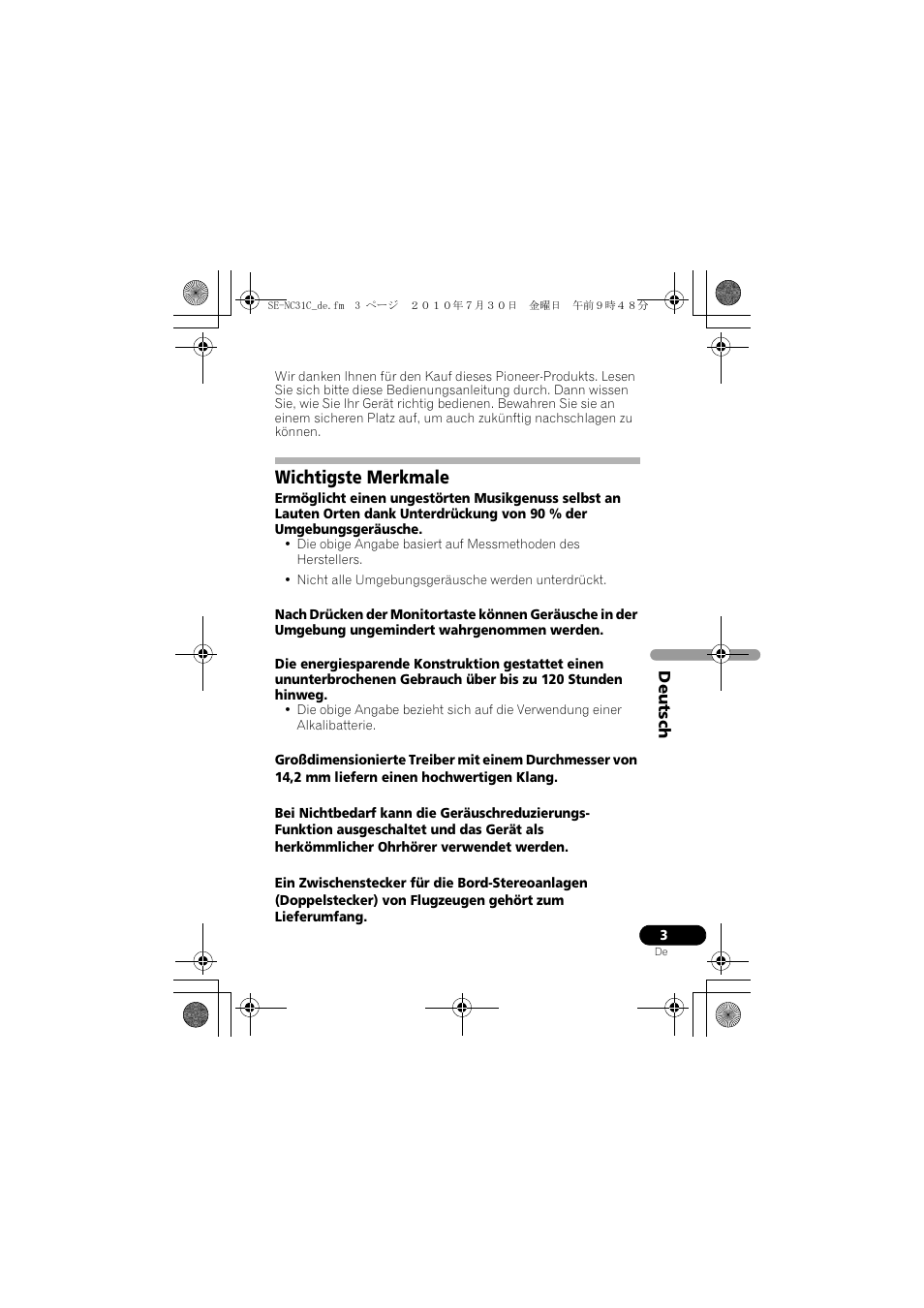 Wichtigste merkmale | Pioneer SE-NC31C-K User Manual | Page 27 / 196