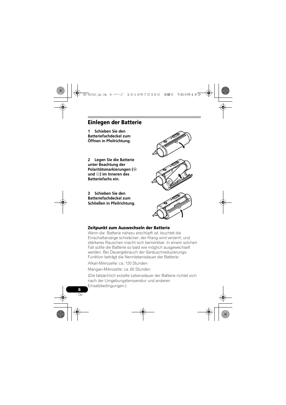 Einlegen der batterie | Pioneer SE-NC31C-K User Manual | Page 30 / 196