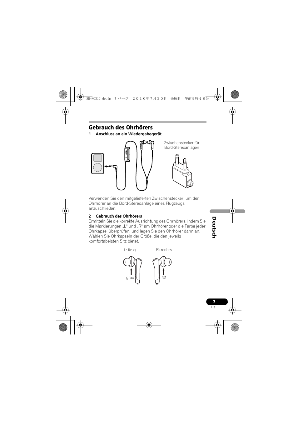 Gebrauch des ohrhörers | Pioneer SE-NC31C-K User Manual | Page 31 / 196