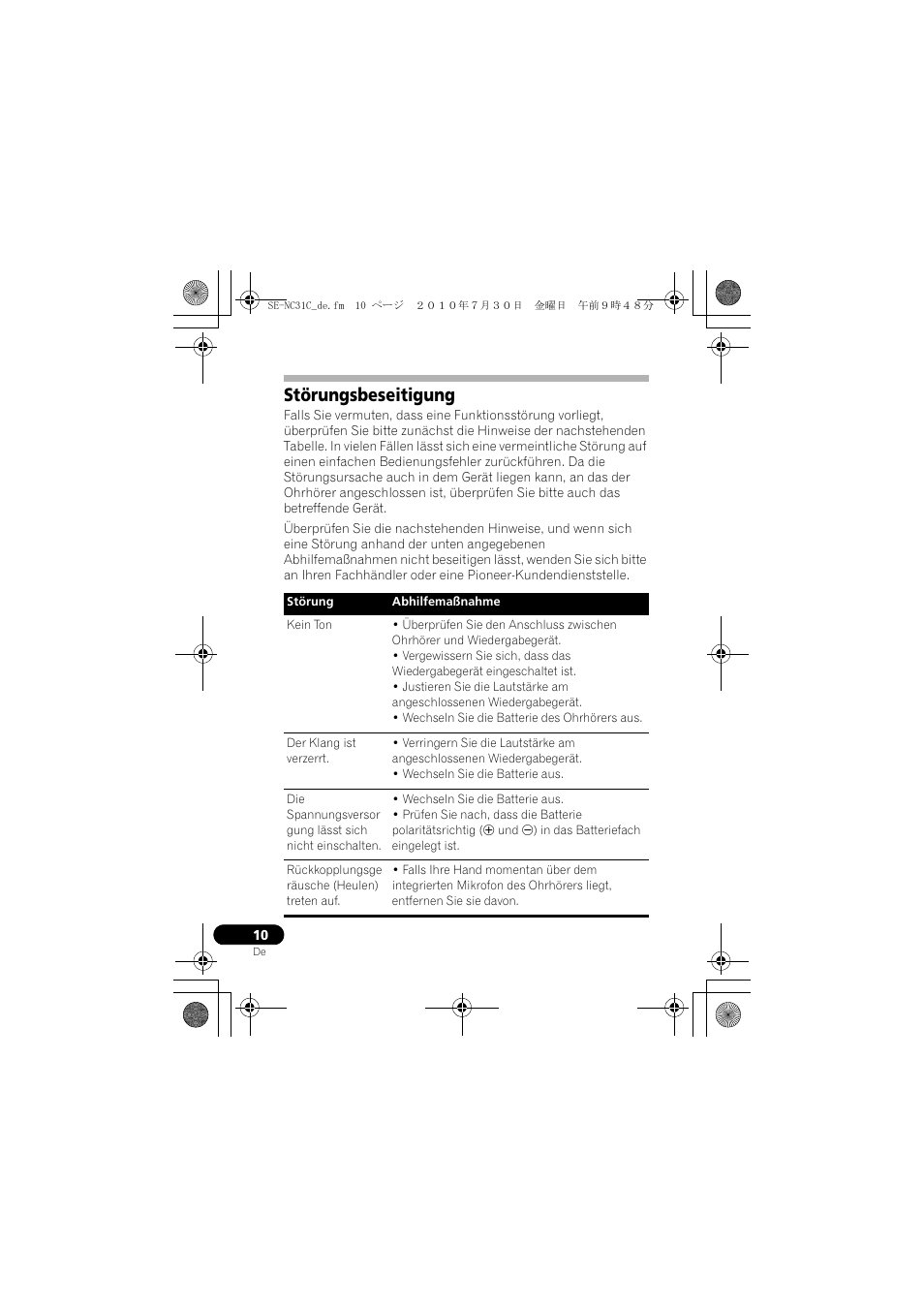 Störungsbeseitigung | Pioneer SE-NC31C-K User Manual | Page 34 / 196