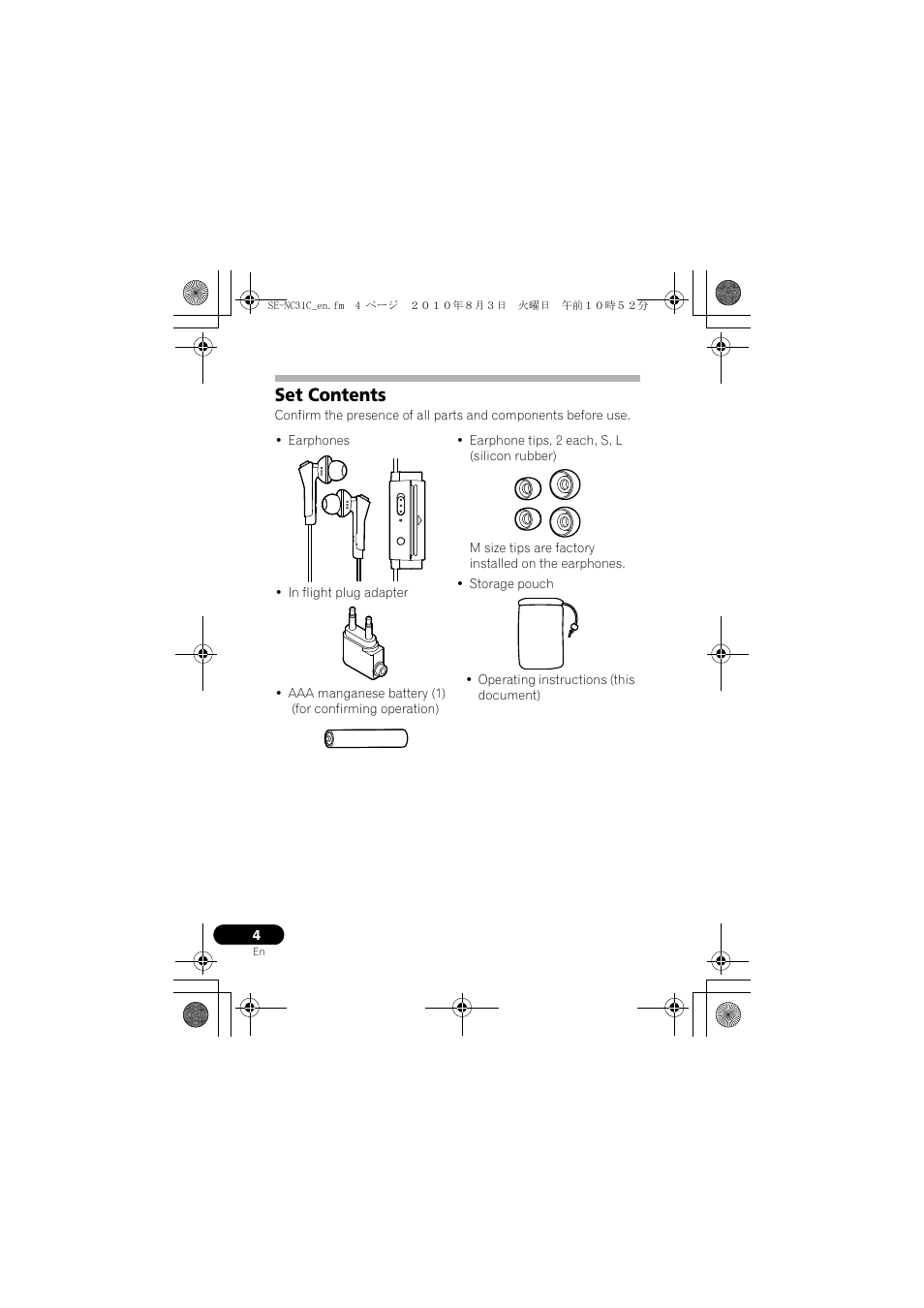 Set contents | Pioneer SE-NC31C-K User Manual | Page 4 / 196