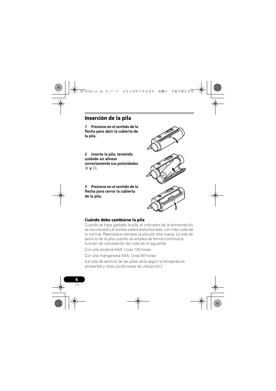 Inserción de la pila | Pioneer SE-NC31C-K User Manual | Page 54 / 196