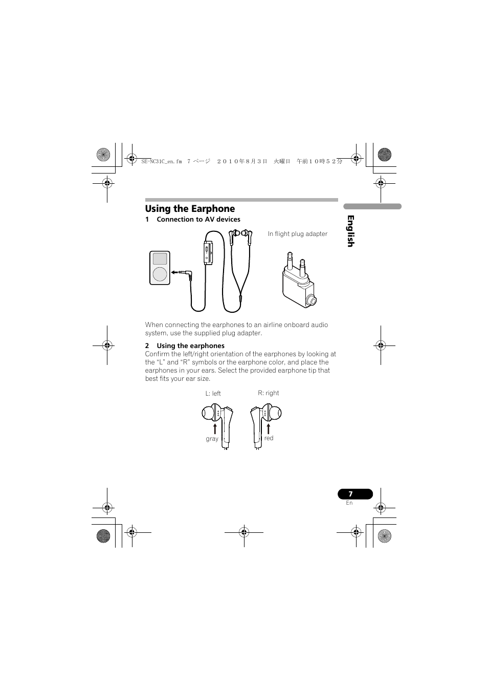 Using the earphone | Pioneer SE-NC31C-K User Manual | Page 7 / 196
